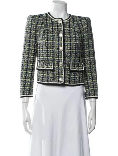 Pre-owned Veronica Beard Tweed Pattern Blazer In Green/metallic
