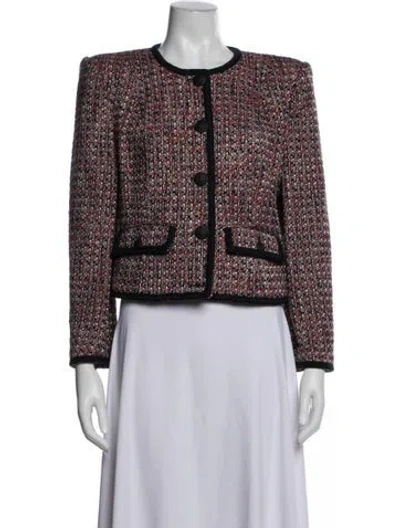 Pre-owned Veronica Beard Tweed Pattern Blazer In Red