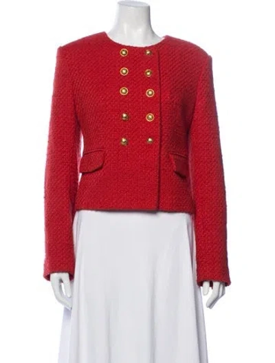 Pre-owned Veronica Beard Tweed Pattern Blazer In Red