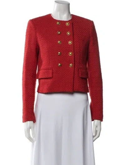 Pre-owned Veronica Beard Tweed Pattern Blazer In Red