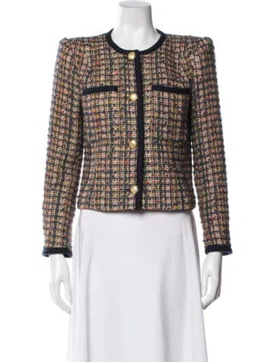 Pre-owned Veronica Beard Tweed Pattern Blazer In White