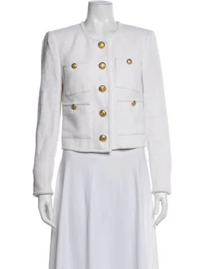 Pre-owned Veronica Beard Tweed Pattern Blazer In White