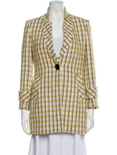 Pre-owned Veronica Beard Tweed Pattern Blazer In Yellow