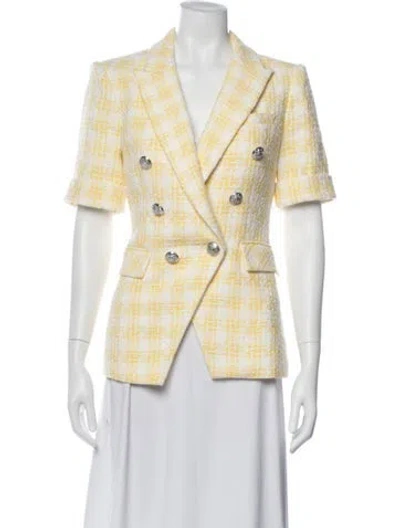Pre-owned Veronica Beard Tweed Pattern Blazer In Yellow