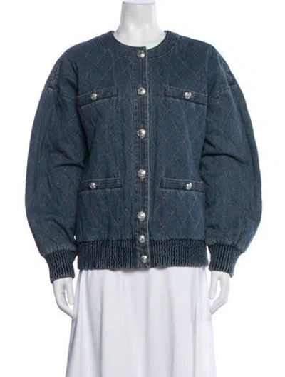 Pre-owned Veronica Beard Tweed Pattern Bomber Jacket W/ Tags In Blue