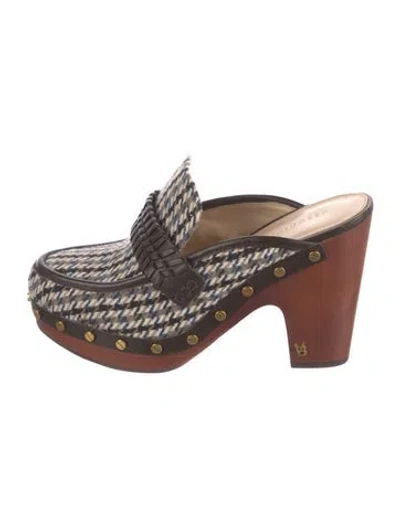 Pre-owned Veronica Beard Tweed Pattern Braided Accents Mules In Brown