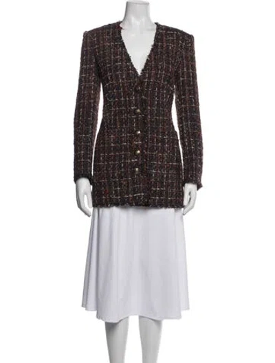 Pre-owned Veronica Beard Tweed Pattern Coat In Brown