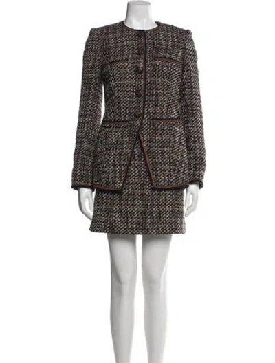 Pre-owned Veronica Beard Tweed Pattern Crochet Trim Skirt Set In Multi