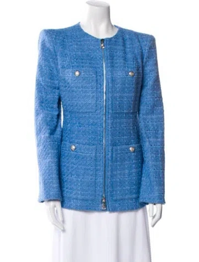 Pre-owned Veronica Beard Tweed Pattern Denim Jacket In Blue