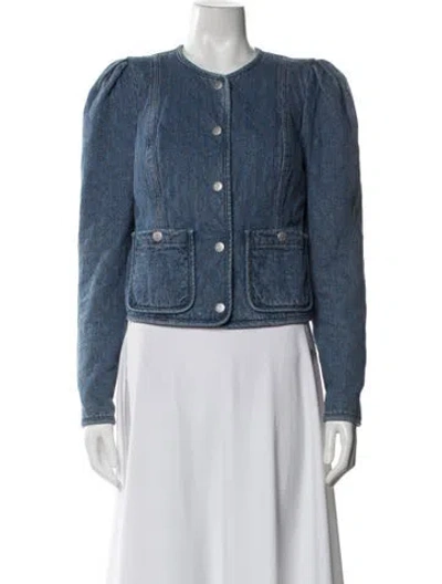 Pre-owned Veronica Beard Tweed Pattern Denim Jacket In Blue