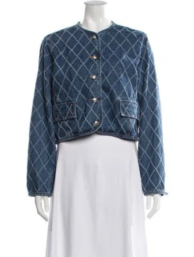 Pre-owned Veronica Beard Tweed Pattern Denim Jacket In Blue