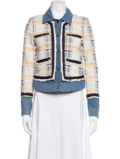Pre-owned Veronica Beard Tweed Pattern Denim Jacket In Multi