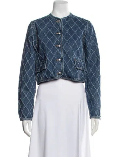 Pre-owned Veronica Beard Tweed Pattern Denim Jacket W/ Tags In Blue