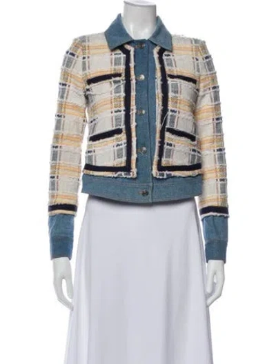 Pre-owned Veronica Beard Tweed Pattern Denim Jacket In White