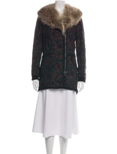Pre-owned Veronica Beard Tweed Pattern Faux Fur Coat In Black