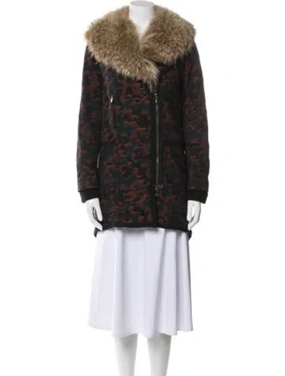 Pre-owned Veronica Beard Tweed Pattern Faux Fur Coat In Multi