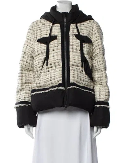 Pre-owned Veronica Beard Tweed Pattern Faux Fur Jacket In Blue