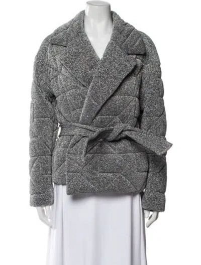 Pre-owned Veronica Beard Tweed Pattern Faux Fur Jacket In Silver