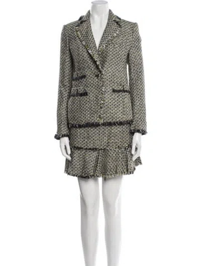 Pre-owned Veronica Beard Tweed Pattern Fringe Trim Accent Skirt Suit In Neutral