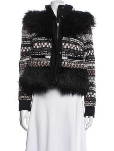 Pre-owned Veronica Beard Tweed Pattern Jacket In Black
