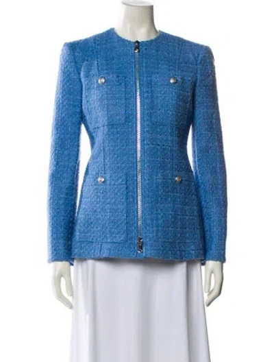 Pre-owned Veronica Beard Tweed Pattern Jacket In Blue