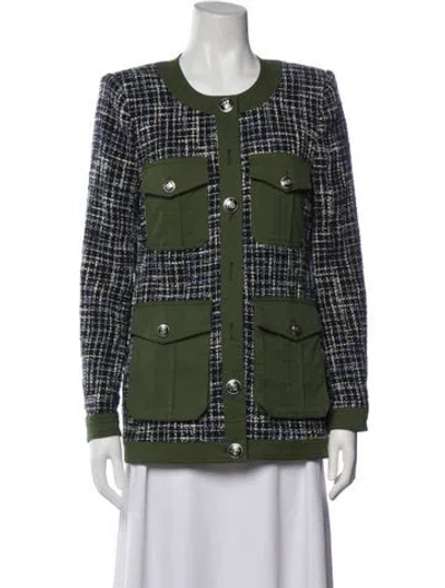 Pre-owned Veronica Beard Tweed Pattern Jacket In Blue