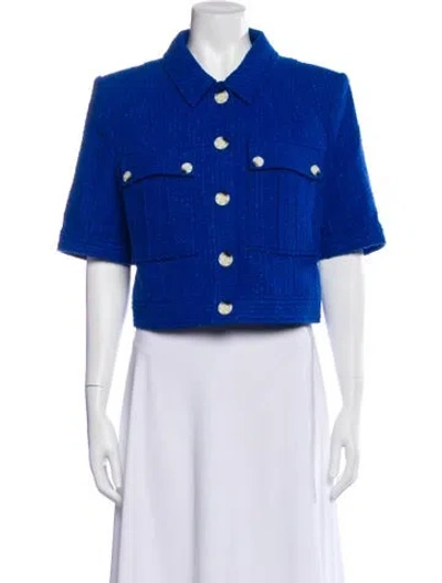Pre-owned Veronica Beard Tweed Pattern Jacket In Blue