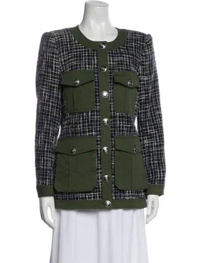 Pre-owned Veronica Beard Tweed Pattern Jacket In Blue