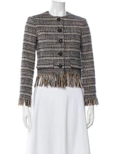 Pre-owned Veronica Beard Tweed Pattern Jacket In Blue