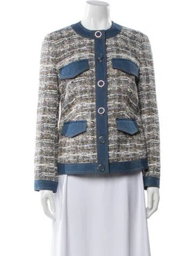 Pre-owned Veronica Beard Tweed Pattern Jacket In Blue