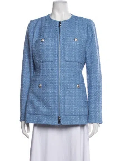 Pre-owned Veronica Beard Tweed Pattern Jacket In Blue
