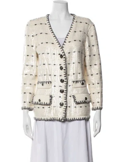 Pre-owned Veronica Beard Tweed Pattern Jacket In Neutral