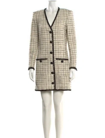Pre-owned Veronica Beard Tweed Pattern Mini Dress In White