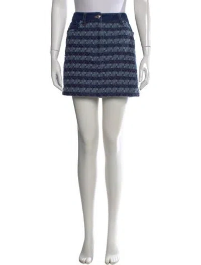 Pre-owned Veronica Beard Tweed Pattern Mini Skirt In Blue/metallic