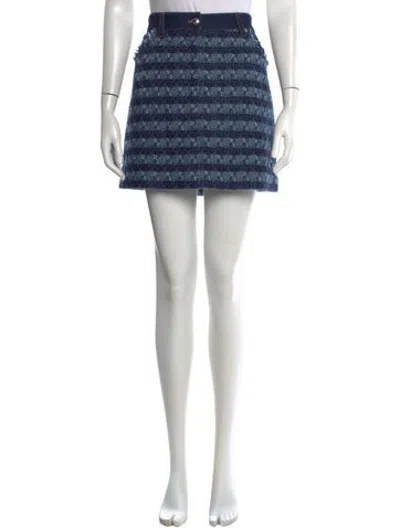 Pre-owned Veronica Beard Tweed Pattern Mini Skirt In Blue/metallic