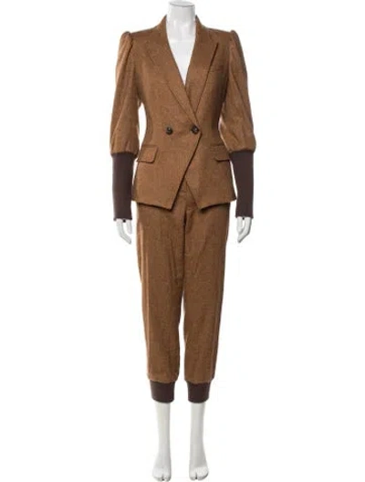 Pre-owned Veronica Beard Tweed Pattern Pant Set In Brown