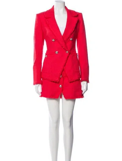 Pre-owned Veronica Beard Tweed Pattern Raw-edge Trim Skirt Suit In Red