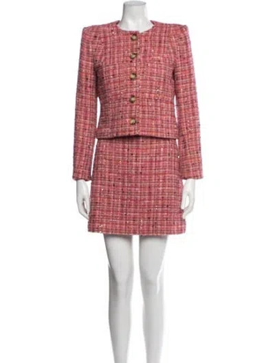 Pre-owned Veronica Beard Tweed Pattern Skirt Suit In Red