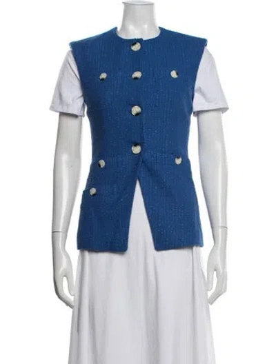 Pre-owned Veronica Beard Tweed Pattern Vest In Blue