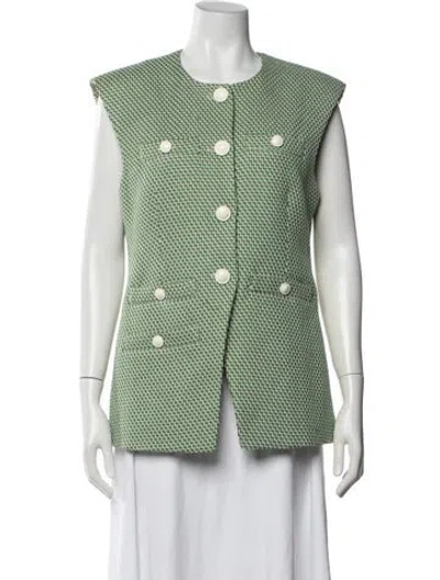 Pre-owned Veronica Beard Tweed Pattern Vest In Green