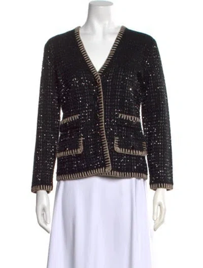 Pre-owned Veronica Beard Tweed Pattern V-neck Sweater W/ Tags In Black