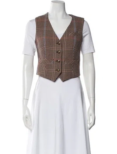 Pre-owned Veronica Beard Tweed Pattern V-neck Top In Brown