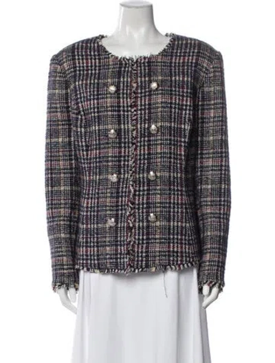 Pre-owned Veronica Beard Tweed Plaid Print Blazer In Blue/metallic