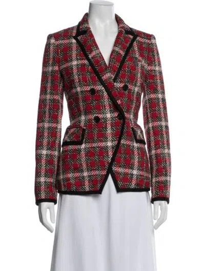 Pre-owned Veronica Beard Tweed Plaid Print Coat In Red