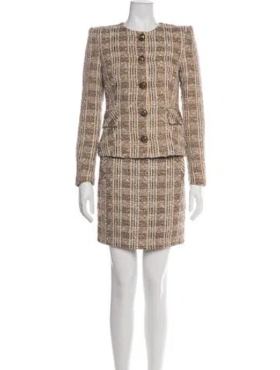Pre-owned Veronica Beard Tweed Plaid Print Skirt Set In Purple