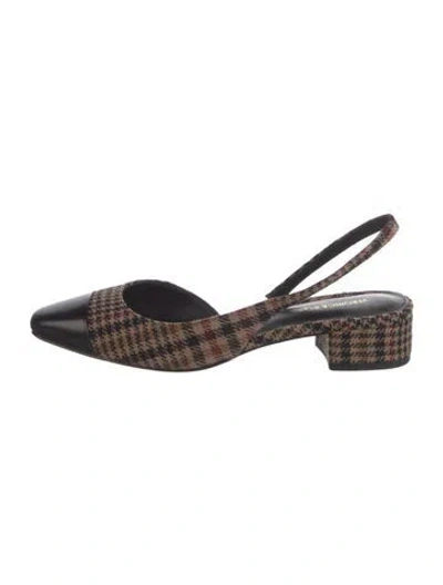 Pre-owned Veronica Beard Tweed Plaid Print Slingback Flats In Multi