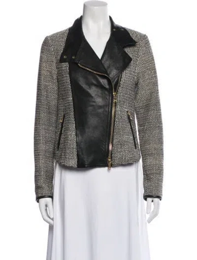 Pre-owned Veronica Beard Tweed Tweed Pattern Biker Jacket In Black
