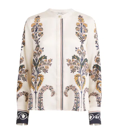 Veronica Beard Twill Hoku Floral Print Blouse In White