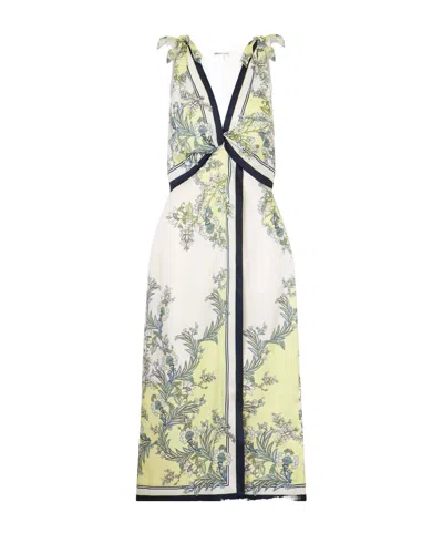 Veronica Beard Kaliza Twisted Floral-print Twill Midi Dress In Neutral