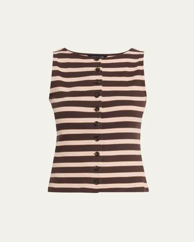 Veronica Beard Uma Stripe Rib-knit Vest In Brown